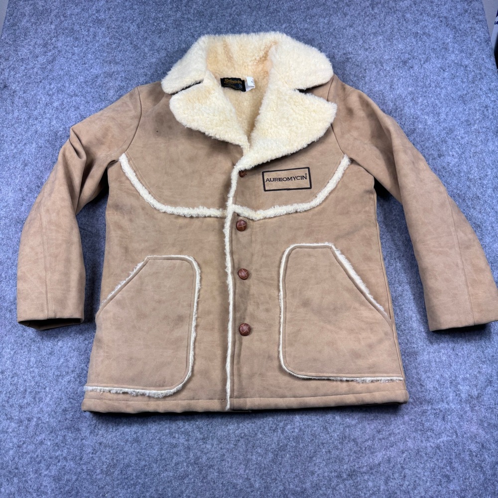 Vintage‎ Swingster Sherpa Lined Coat Med. Faux Suede Brown Ranch Aureomycin Logo